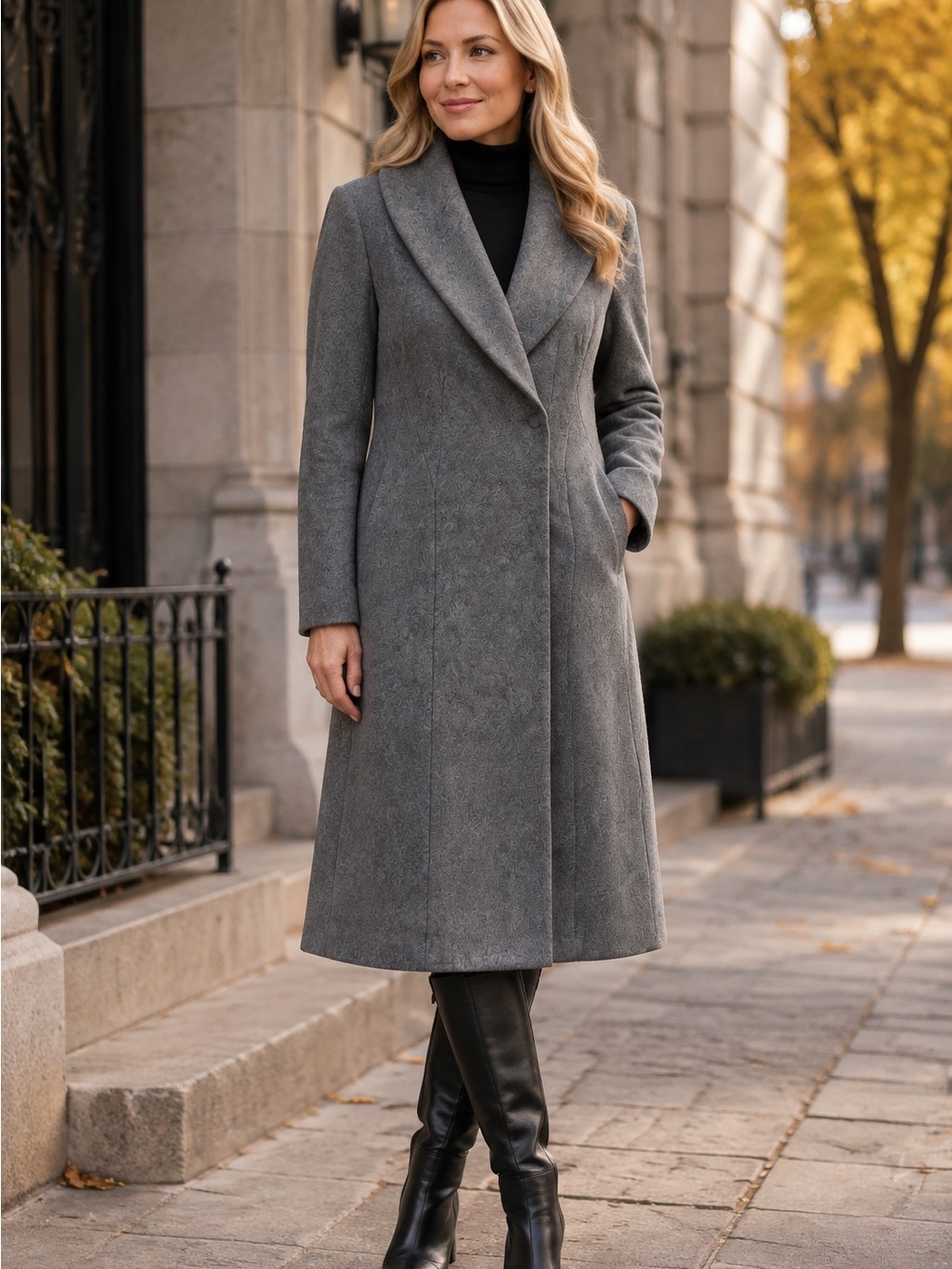 Calvin Klein Gray Long Wool-Blend Trench Coat